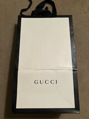 Gucci White & Black Logo Gift Bag with Ribbon Handles
